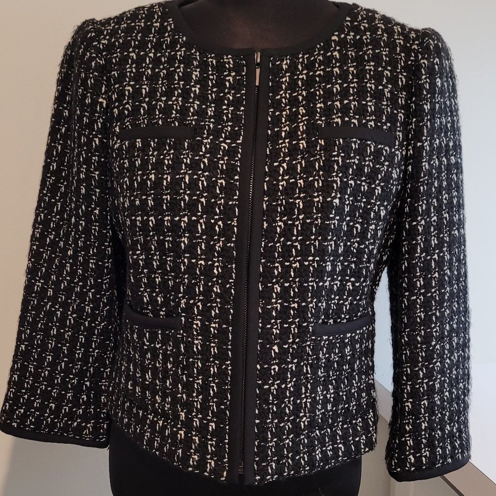 Women's Petite Size 14 Semantiks B&W Hounds tooth Wool Blend Zip Jacket